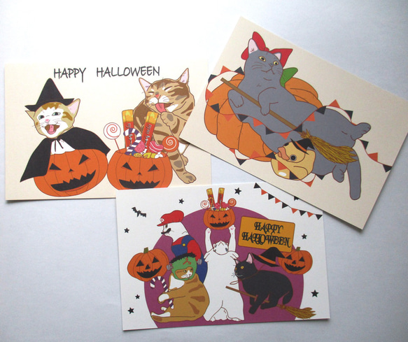 ハロウィンと秋っぽいポストカードセット（とりっくおあとり～と？） 2枚目の画像