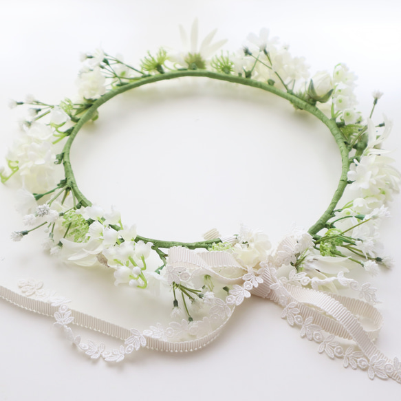 花冠　花かんむり　かすみ草　白　ホワイト　挙式用　ナチュラル　ウェディング　結婚式　髪飾り　ガーデンウェディング 7枚目の画像