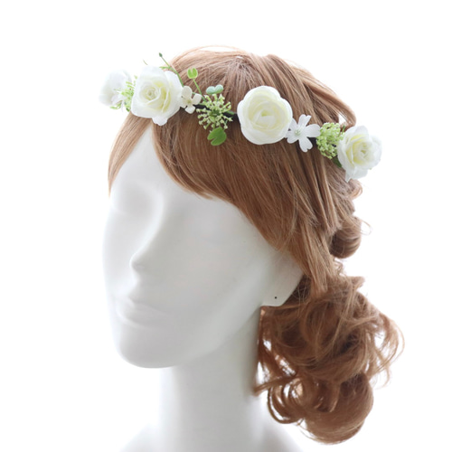 バラの花冠 花冠 大人用 ~ Sweet Flower Tiara ~ 白 花かんむり 結婚式