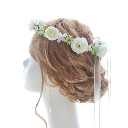 バラの花冠 花冠 大人用 ~ Sweet Flower Tiara ~ 白 花かんむり 結婚式