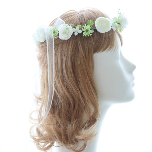 バラの花冠 花冠 大人用 ~ Sweet Flower Tiara ~ 白 花かんむり 結婚式