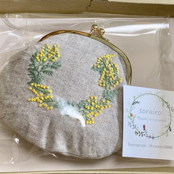 ミモザ刺繍がま口 4枚目の画像