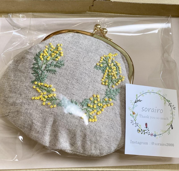 ミモザ刺繍がま口 4枚目の画像