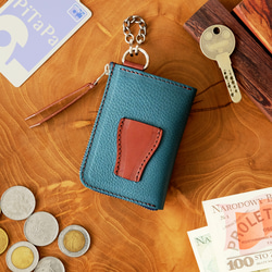 鍵も仕舞える小さい財布（チョコミント）コンパクトキーケースパスケース定期入れメンズレディースプレゼントレザーバレンタイン 2枚目の画像