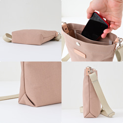 Sサイズ/20色展開/倉敷産帆布×ヌメ革♩軽量でペットボトルも入る便利なショルダーバッグ#ミルクティーベージュ 10枚目の画像