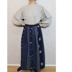 受注制作/teliteaスカート丈86cm裏地なし日本藍染め節織備後９種絣柄木綿スカート（SK-0113) 2枚目の画像