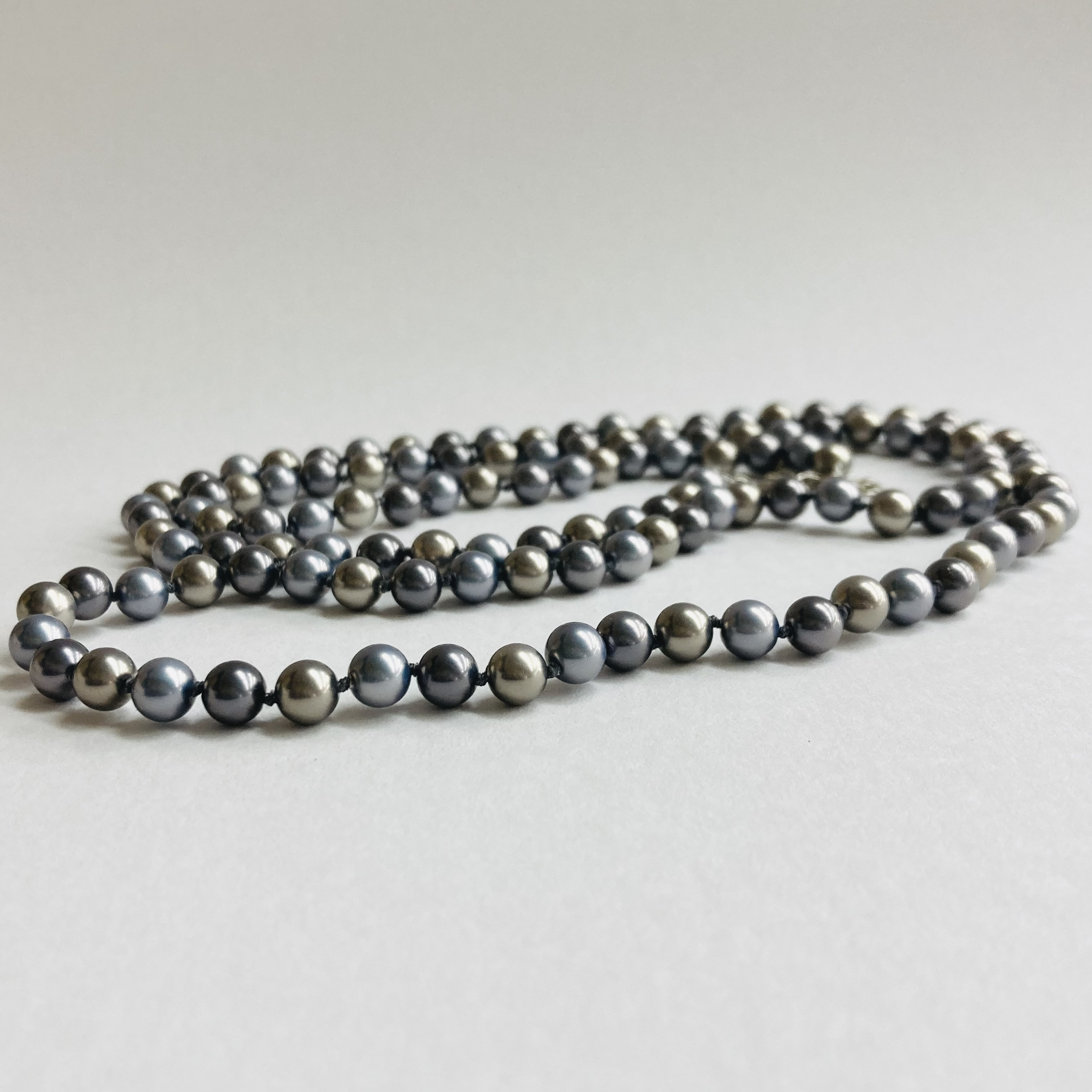 ガラスパールオールノットロングネックレス/6mm約91〜92cm/マルチグレー/R/日本製