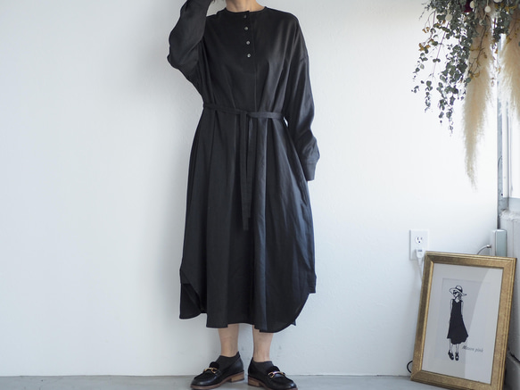 棉麻襯衫連衣裙 黑色 No.136-01 第2張的照片
