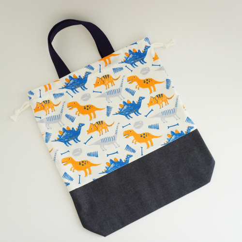 レッスンバッグ 上履き入れ　ヌビ　恐竜刺繍 レッスンバッグ 上履き入れ ヌビ 恐竜刺繍 - メルカリ