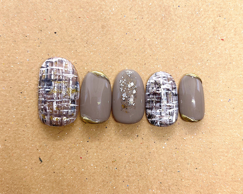 ネイルチップ/ツイード/グレー/大人/クール/秋/冬/クリスマス/press on