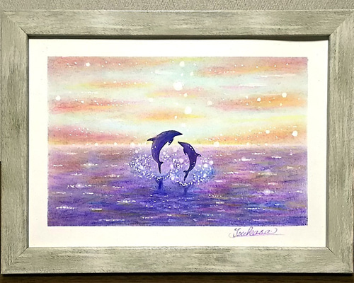 海とイルカのパステルアート 彩の朝 パステル画原画 絵画 T's