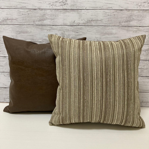 ブラウンレザー刺繍クッションカバー ゴールドリーフ刺繍のクッションカバー 40×40(cm) | インテリア