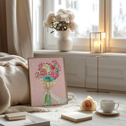 【お得な3枚セット】カーネーションの花束ポスター  母の日　インテリアポスター　A4サイズ〜 4枚目の画像