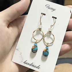 ◇◇ ピカソコッパー カラフル ゴールド 天然石 ピアス (14kgf