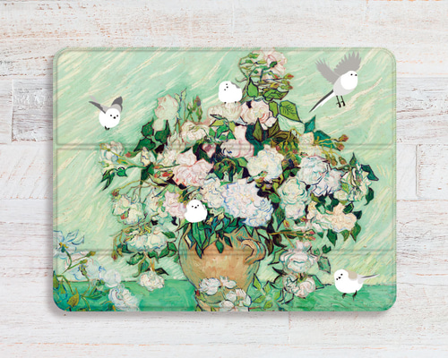 グリーンベースケースにピンクの薔薇名前が入れられるipadケース グリーンベースケースにピンクの薔薇名前が入れられるipadケース