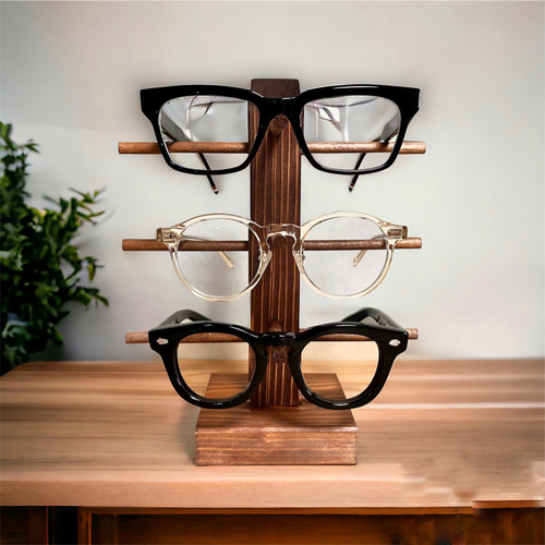 3段 無垢材 メガネスタンド サングラススタンド スタンド 木製 メガネ