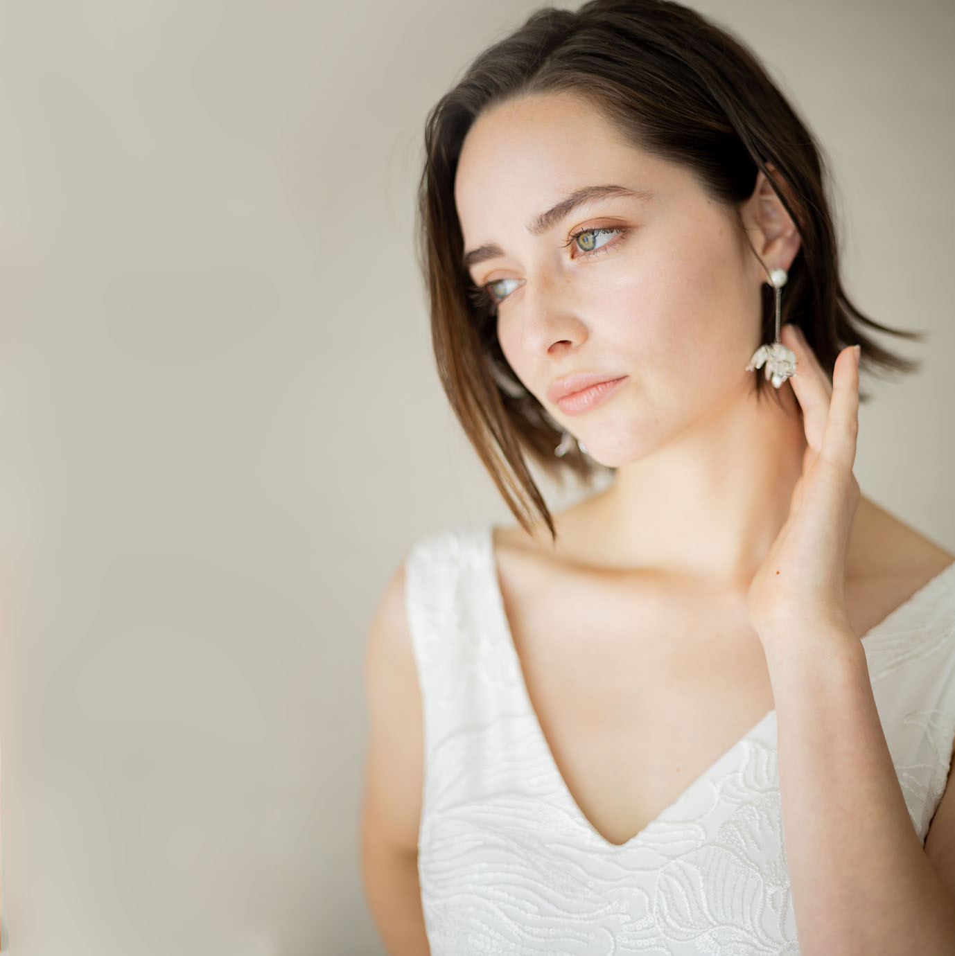 揺れるビンテージなフラワーパーツ コットンパール ウエディングイヤリングwedding 【コーデリア】