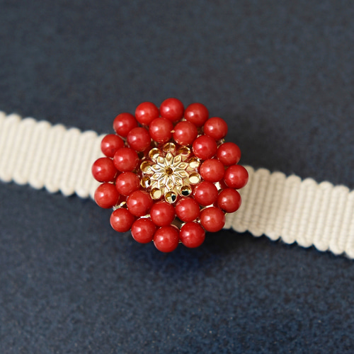 帯留め 】 赤珊瑚 アンティークレトロ お花 ・ 3月誕生石 ( 母の日