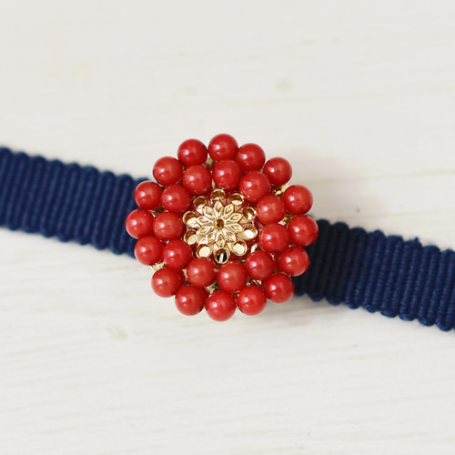 帯留め 】 赤珊瑚 アンティークレトロ お花 ・ 3月誕生石 ( 母の日