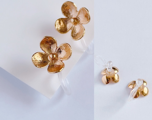 送料無料【24KGP（SV925）】花フラワー スタッドピアス  ゴールド　シンプル　silver925 9枚目の画像