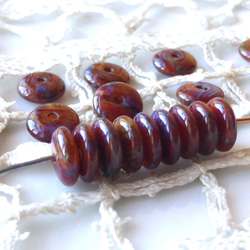 赤茶色アンティーク調　ビーン　チェコビーズCzech Glass Beads10個 2枚目の画像