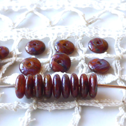 赤茶色アンティーク調　ビーン　チェコビーズCzech Glass Beads10個 1枚目の画像