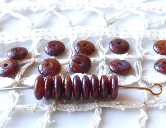 赤茶色アンティーク調　ビーン　チェコビーズCzech Glass Beads10個 1枚目の画像