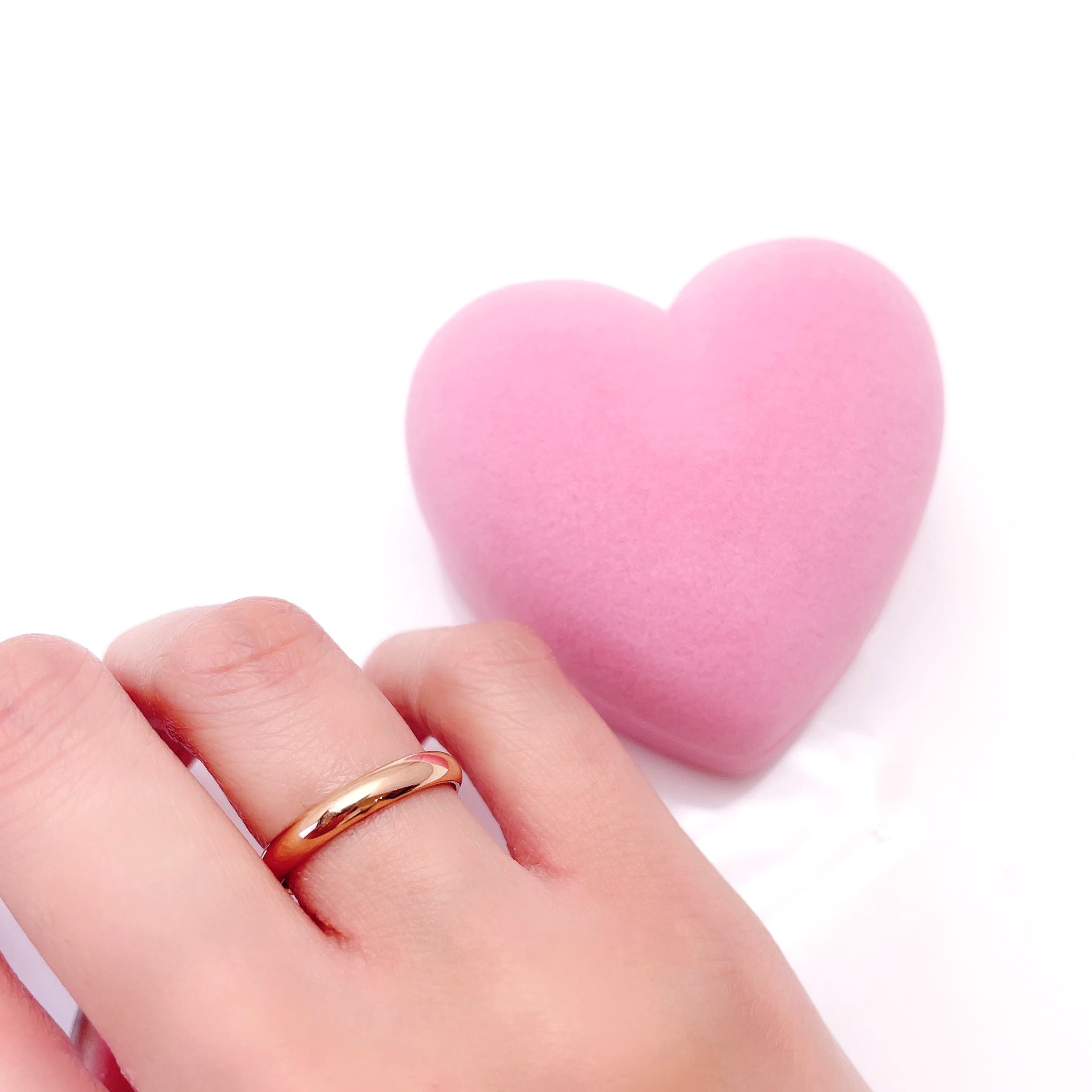 *♡ぷっくりハート♡*＊ 桜色リング ケースと巾着付き ロゼピンク 指輪 刻印ステンレス〈単品価格〉