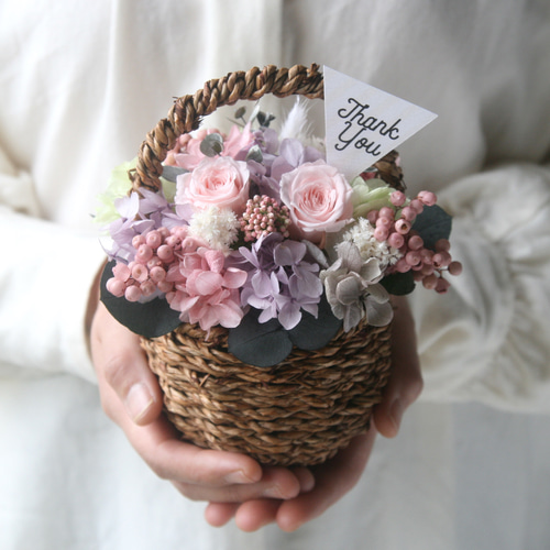Flower basket (S) Antique pink プリザーブドフラワー QUEUE DE