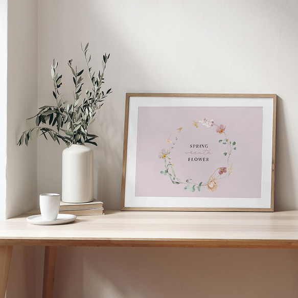 春の花のリースポスター / i1681 /  ベージュや淡いピンクの花束　インテリアポスター 5枚目の画像