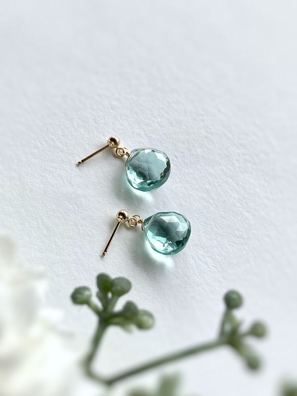 〜Sea green〜 Green Amethyst Quartz Earrings 14kgf 17枚目の画像