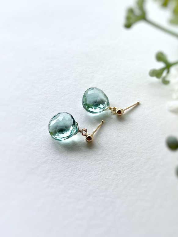 〜Sea green〜 Green Amethyst Quartz Earrings 14kgf 16枚目の画像