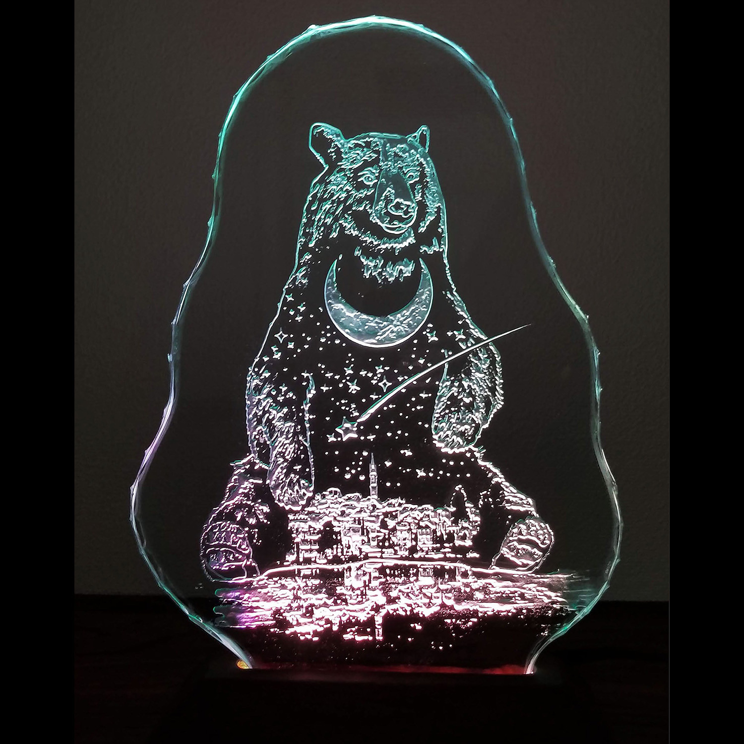 星降る夜・ツキノワグマ（ガラス：Mサイズ）SCULPTORIUM　ガラスエッチング照明