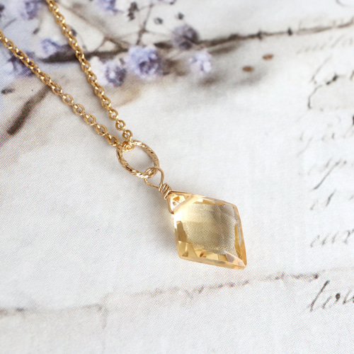 14kgf シトリン ダイヤカット ネックレスチャーム ペンダントトップ  