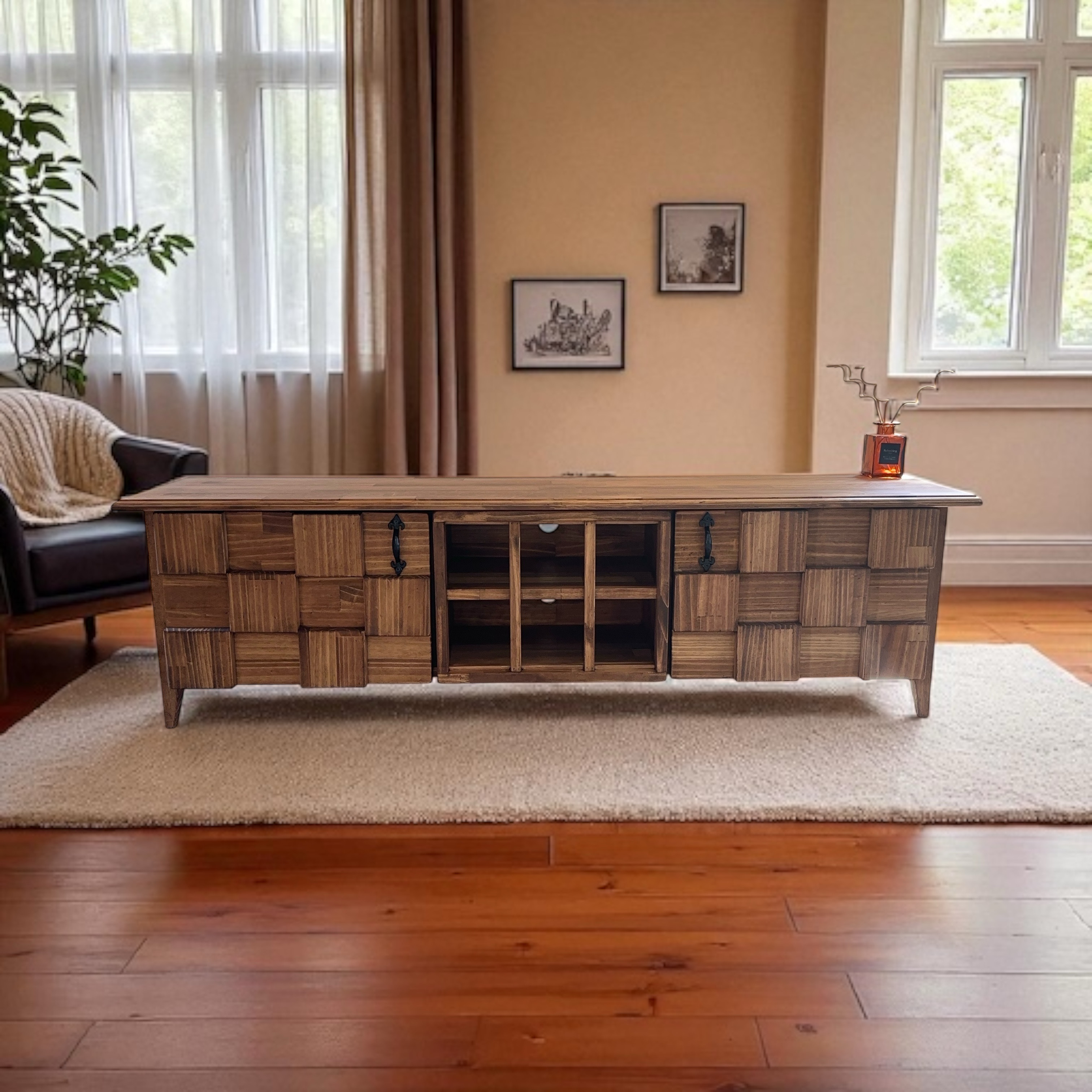 デザイン テレビ台 M  スクエアデザインの扉 テレビボード  ローテーブル と相性 ○ 木製