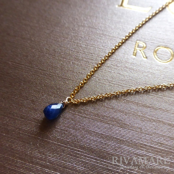 特集掲載「空の宝石－空からのしずく－」ブルーサファイア ソリティア 一粒 ドロップ ブリオレットカット ネックレス 3枚目の画像
