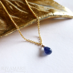 特集掲載「空の宝石－空からのしずく－」ブルーサファイア ソリティア 一粒 ドロップ ブリオレットカット ネックレス 2枚目の画像