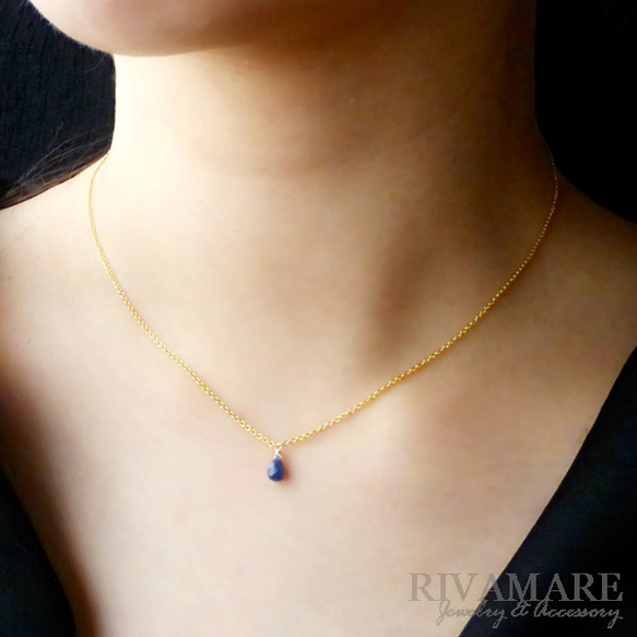 特集掲載「空の宝石－空からのしずく－」ブルーサファイア ソリティア 一粒 ドロップ ブリオレットカット ネックレス 1枚目の画像