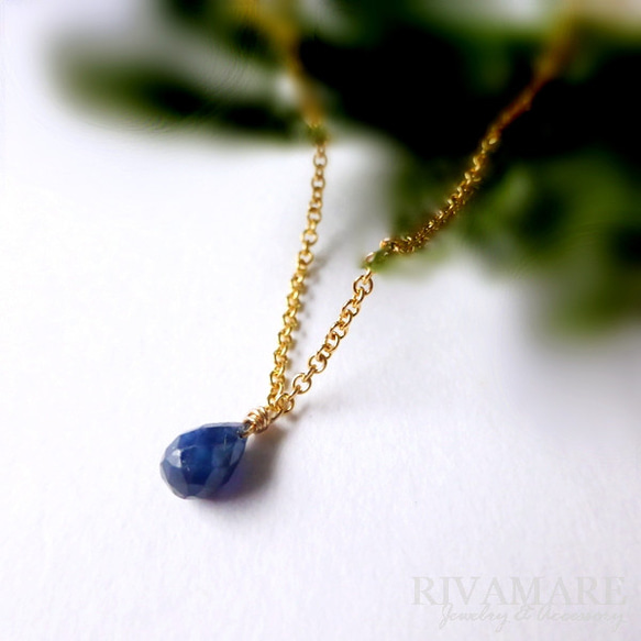 特集掲載「空の宝石－空からのしずく－」ブルーサファイア ソリティア 一粒 ドロップ ブリオレットカット ネックレス 6枚目の画像