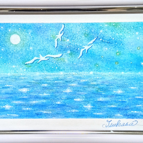 遠い空へ　ハンドメイドパステル画　絵画アート原画 パステルアート 月明かりへのいざない パステル画原画 絵画 T's