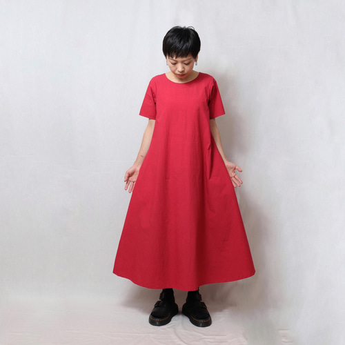 シンプルなワンピース タイプライター手染め天日干し加工使用 赤