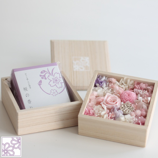 フルールcube”桜”プリザーブドフラワー仏花とお線香のお供えセット
