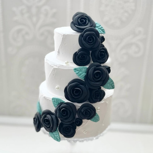 三段ローズクレイケーキ＊ワインレッド＊色変更可＊フェイク