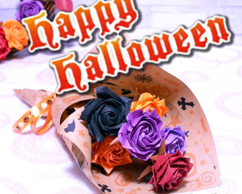 りさ　オルゴナイト　ハロウィンでか耳くま　オレンジプリザードフラワー薔薇 りさ様専用 オルゴナイト ハロウィンでか耳くま オレンジ