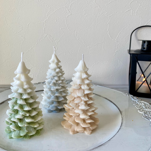 再…販 シンプル くすみカラーのツリーキャンドル …パラフィン ソイ