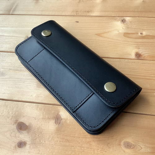 ☆トラッカーウォレット！ブラック 黒色 黒ステッチ！ 長財布