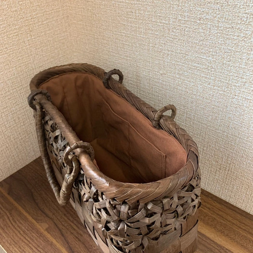 胡桃 胡桃籠バッグ 手作り くるみかごバッグ 市松編み、立体花編み 内