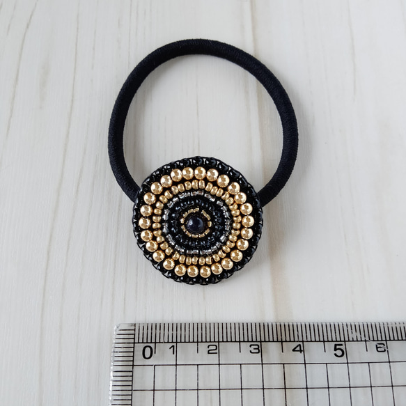 ビーズ刺繍◆ヘアゴムｓ＃007ブラック×ゴールド 7枚目の画像