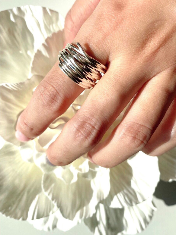 ♡シルバー925/重なったボリュームリング♡R2741 5枚目の画像