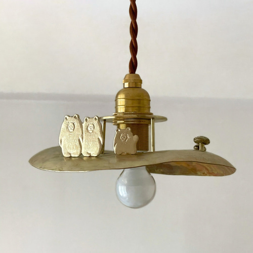 受注製作 山小屋ライト「クマの親子」ペンダントライト 真鍮 ランプ